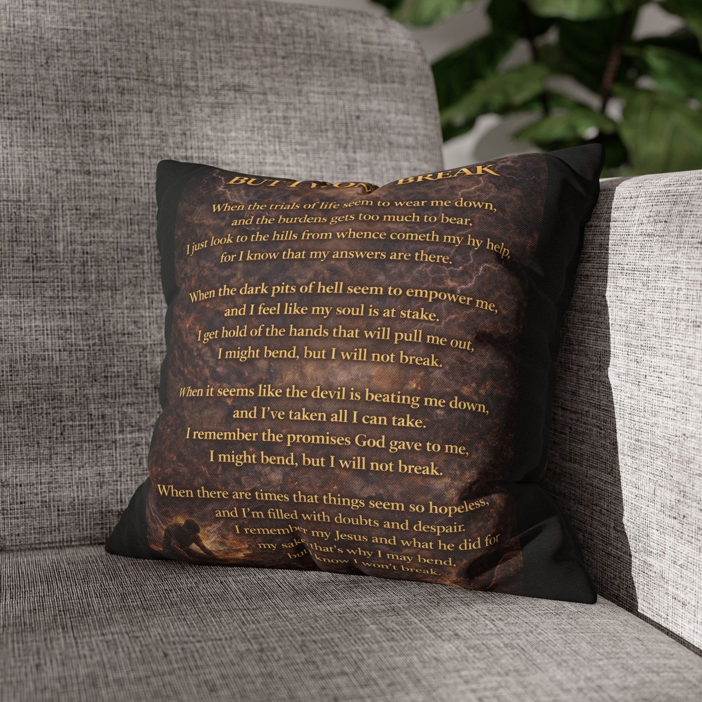 Spun Polyester Square Pillowcase - I Might Bend, But I Won't Break (Black)