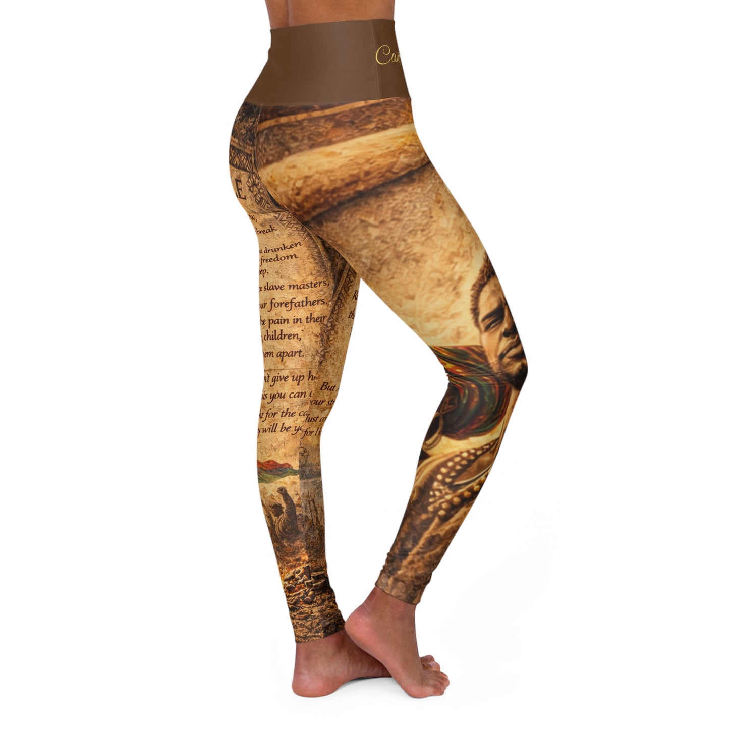 High Waisted Women Yoga Leggings - African People (Brown)