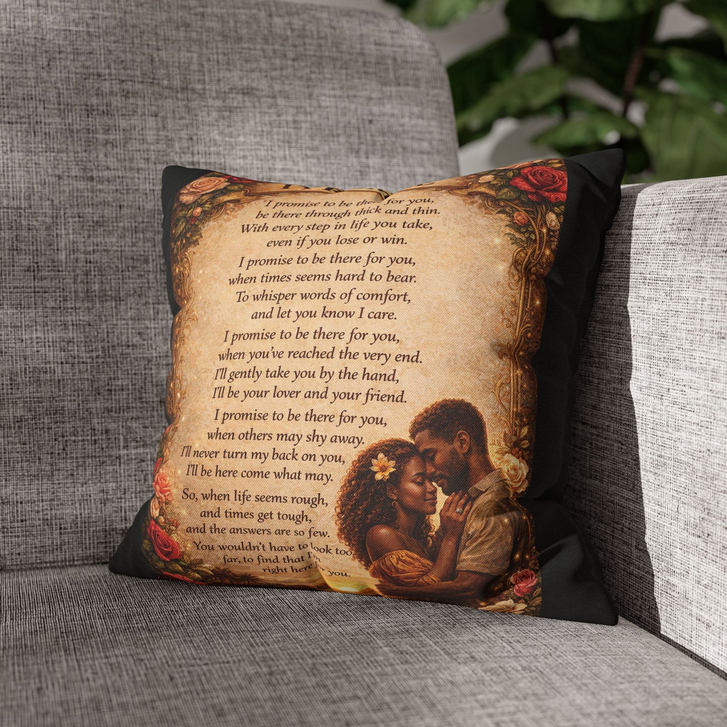 Spun Polyester Square Pillowcase - I Promise (Black)