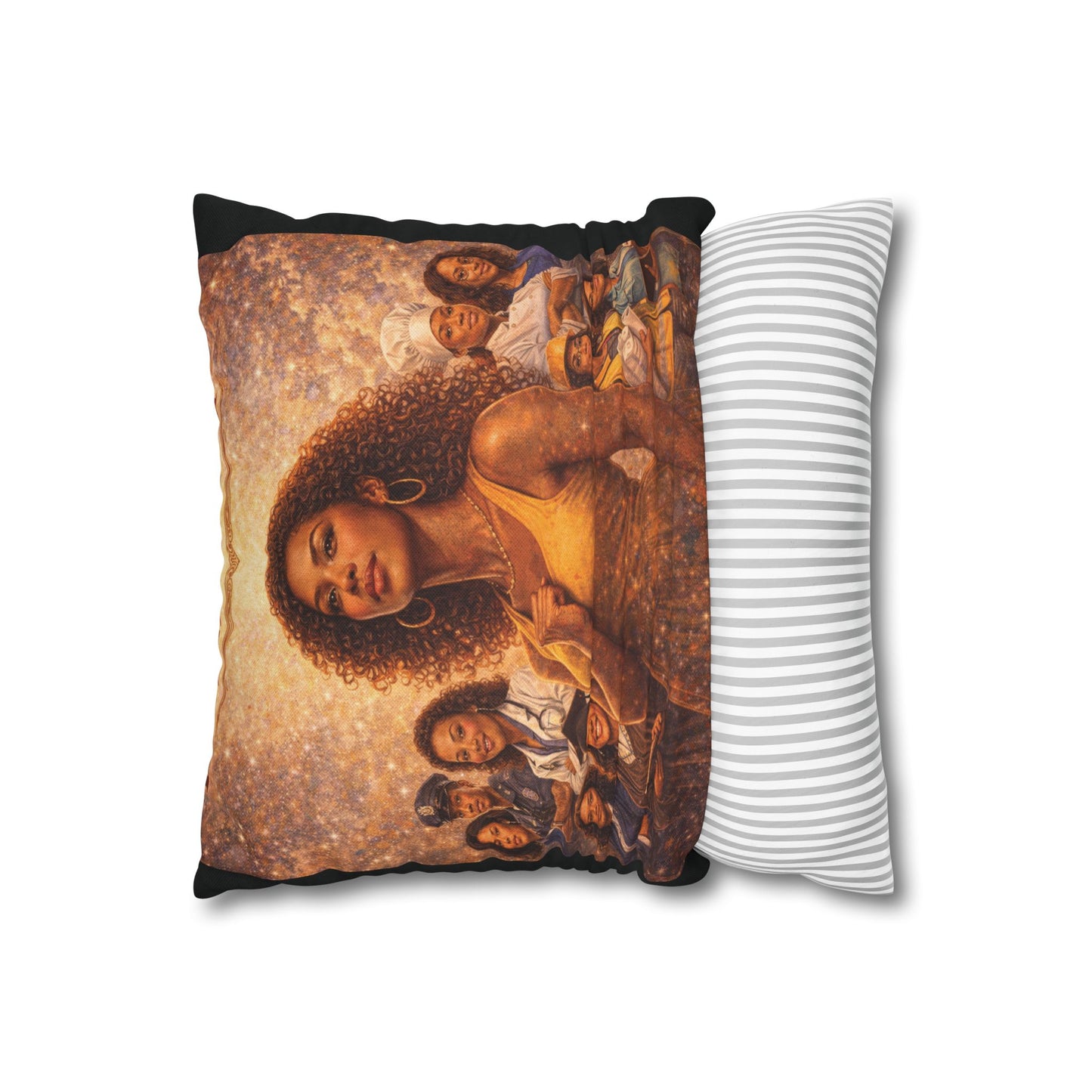 Spun Polyester Square Pillowcase - Black Woman (Black)