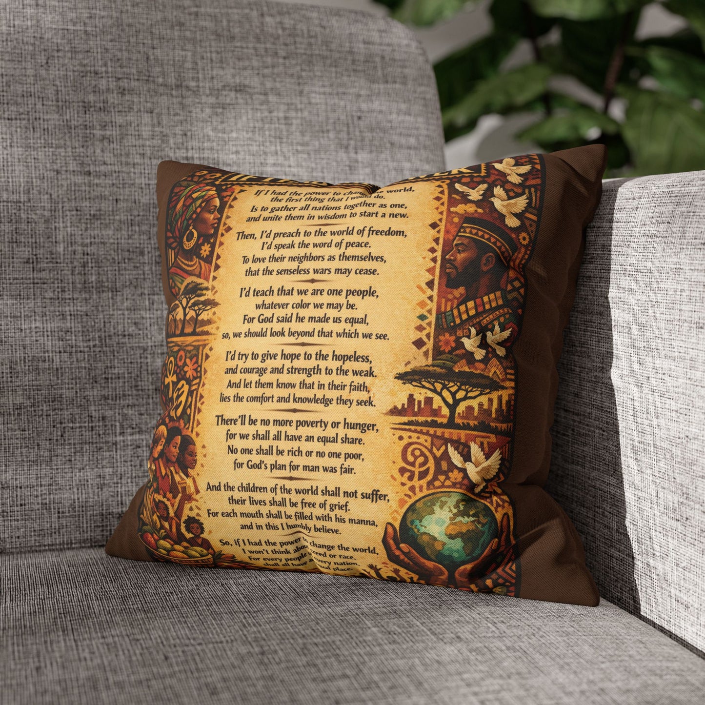 Spun Polyester Square Pillowcase - If I Had The Power (Brown)