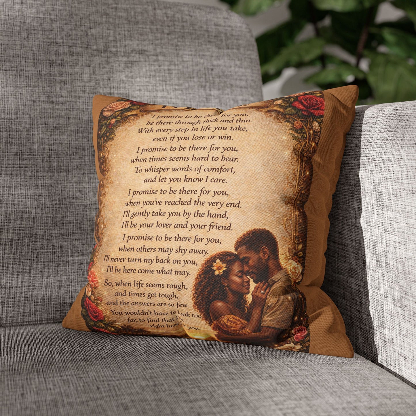 Spun Polyester Square Pillowcase - I Promise (Light Brown)