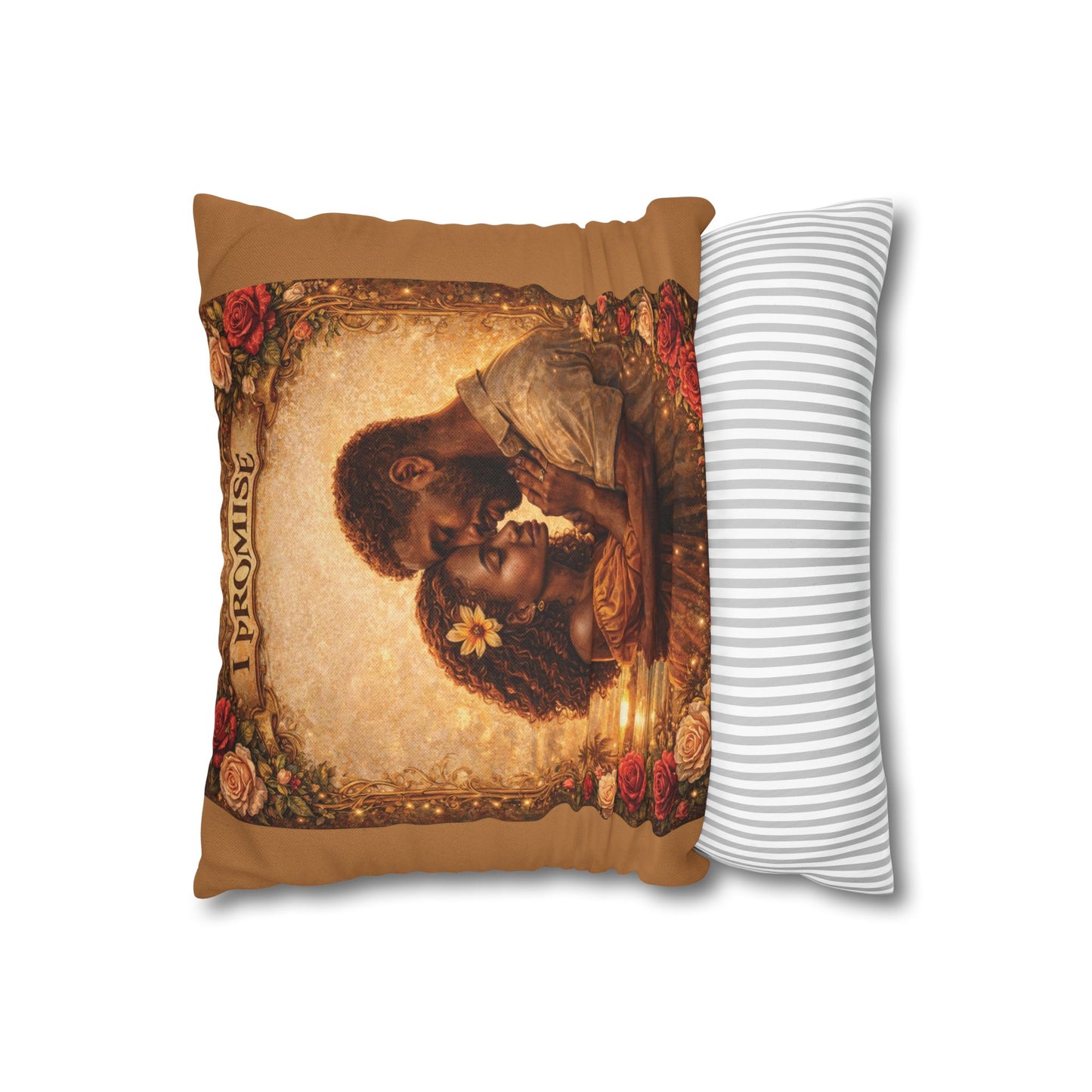 Spun Polyester Square Pillowcase - I Promise (Light Brown)