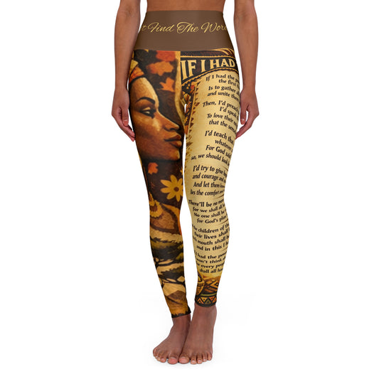 High Waisted Women Yoga Leggings - If I Had The Power (Brown)