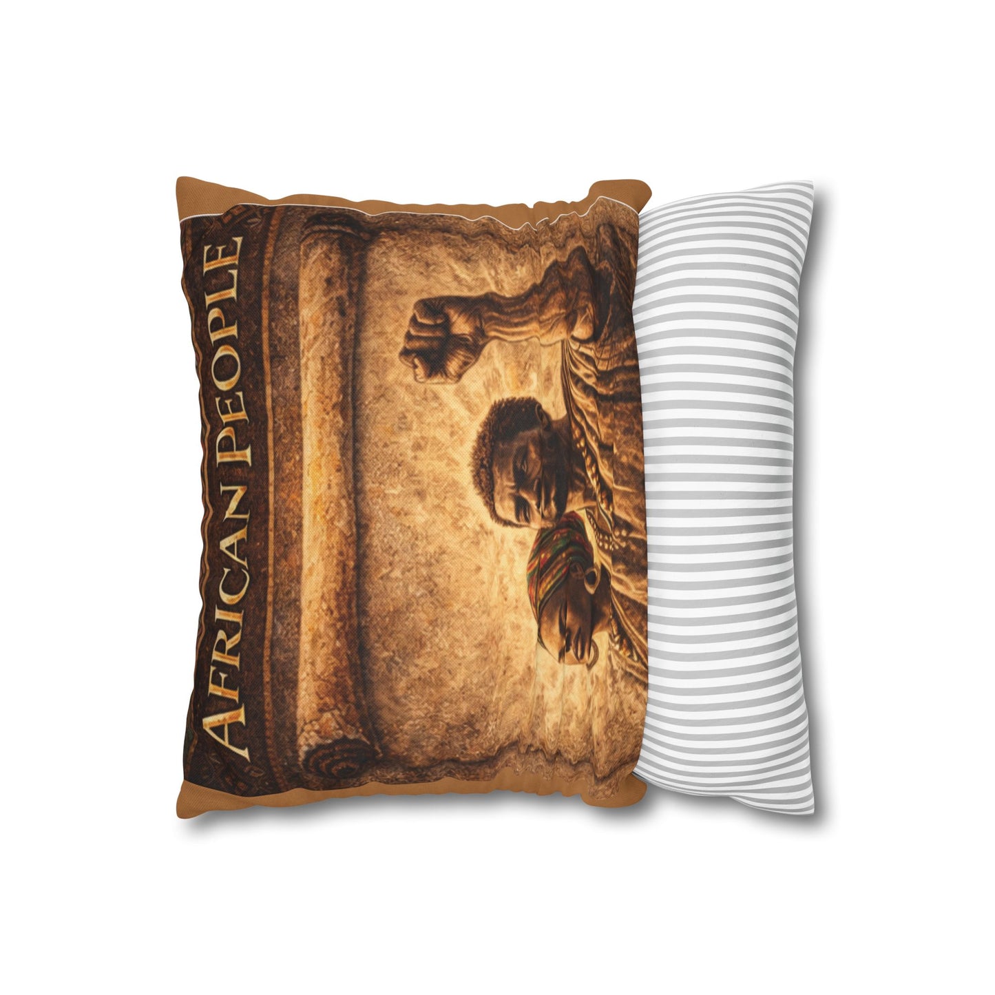 Spun Polyester Square Pillowcase - African People (Light Brown)