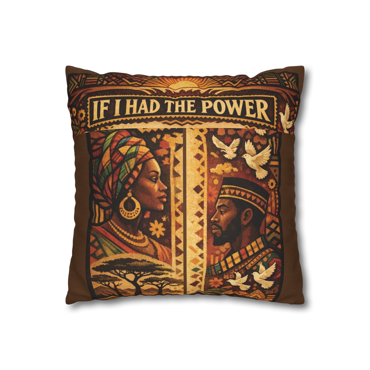 Spun Polyester Square Pillowcase - If I Had The Power (Brown)