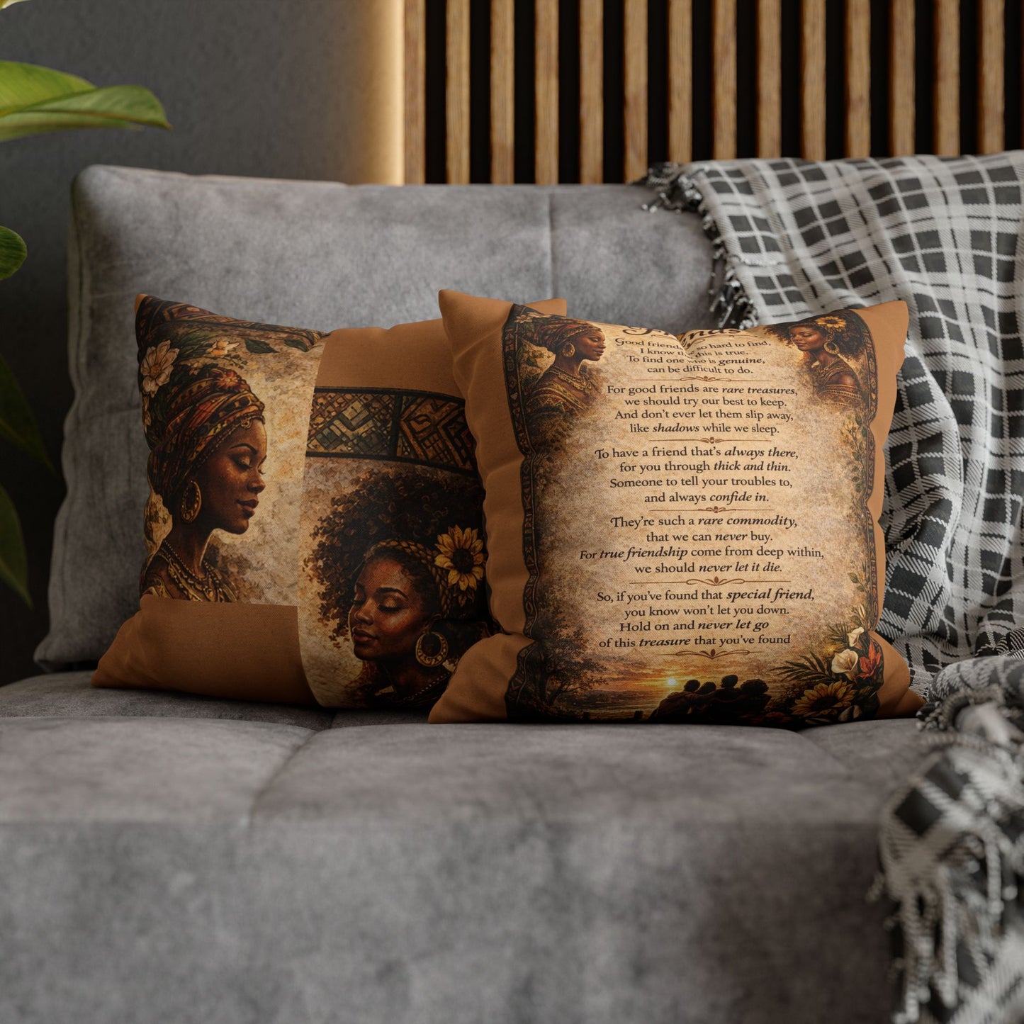 Spun Polyester Square Pillowcase - Friends (Light Brown)