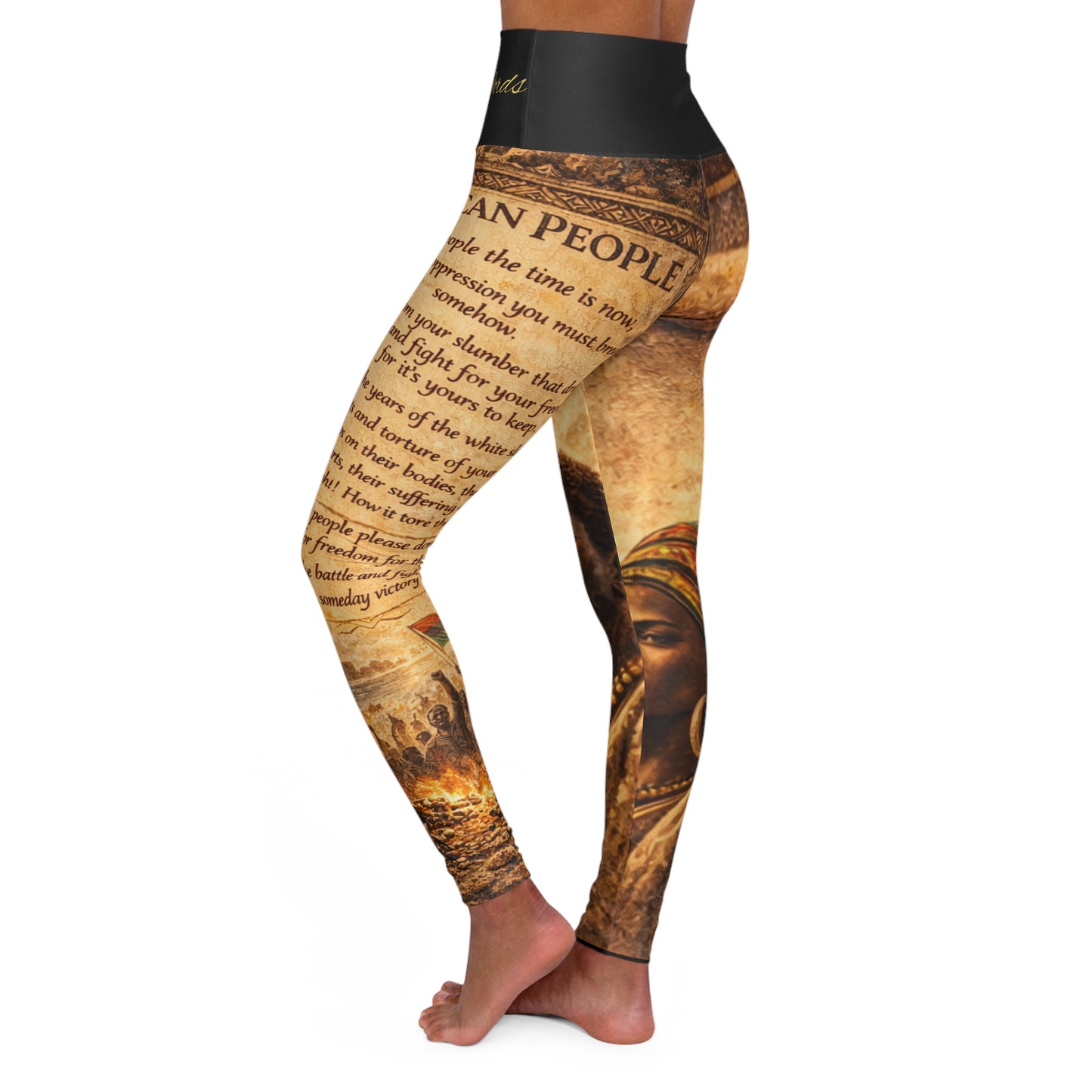 High Waisted Women Yoga Leggings - African People (Black)