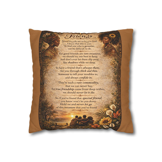 Spun Polyester Square Pillowcase - Friends (Light Brown)