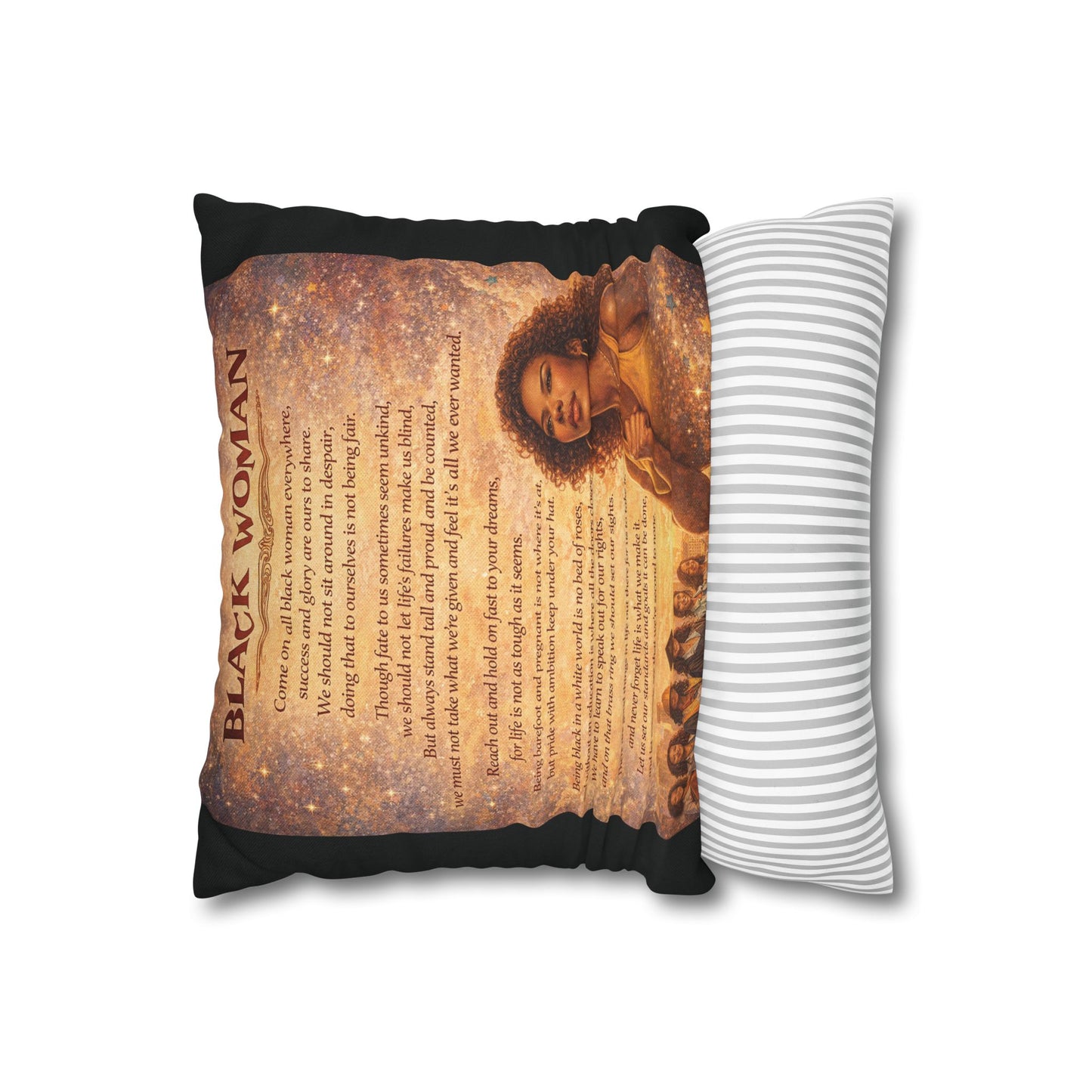 Spun Polyester Square Pillowcase - Black Woman (Black)