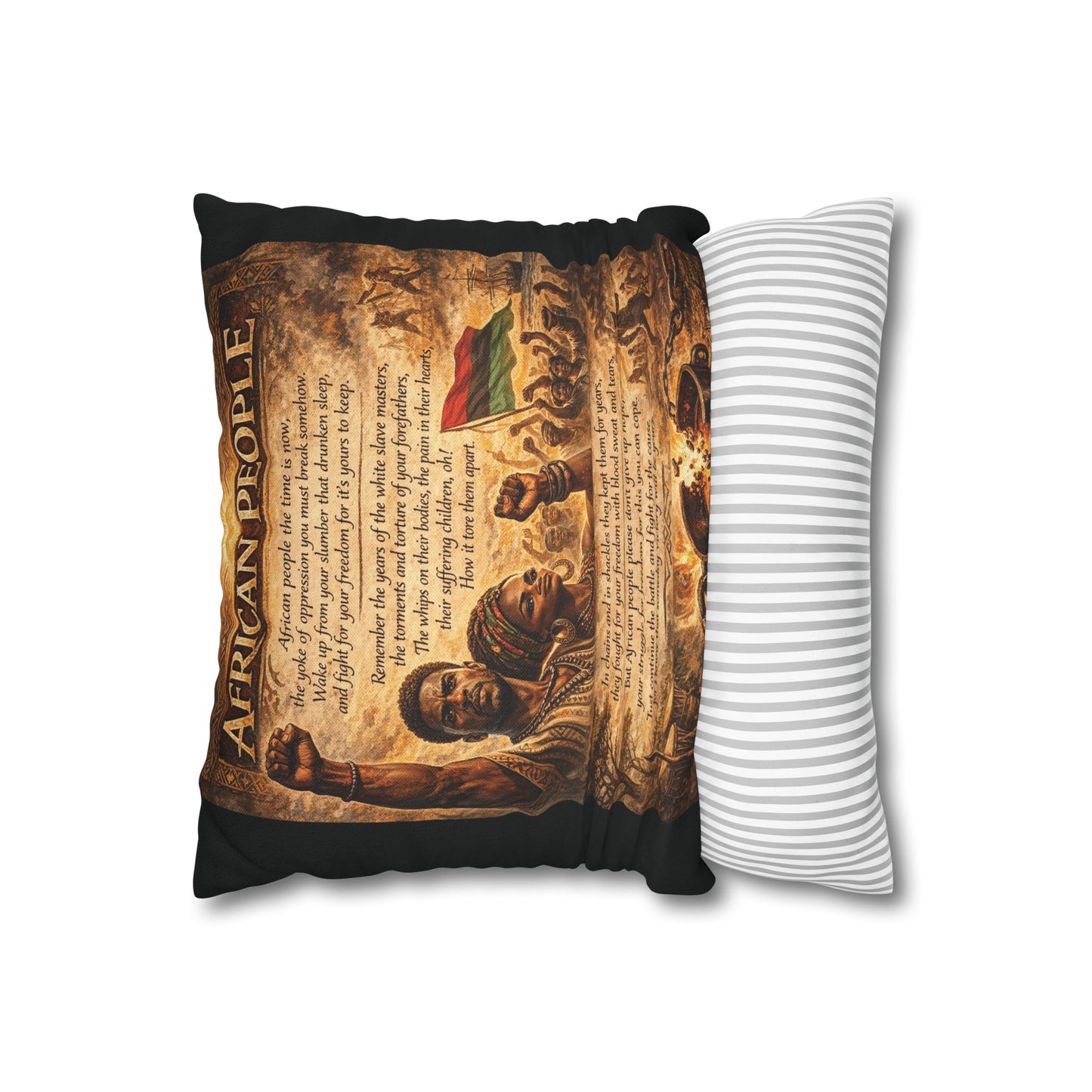 Spun Polyester Square Pillowcase - African People (Black)