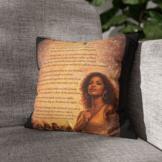 Spun Polyester Square Pillowcase - Black Woman (Black)