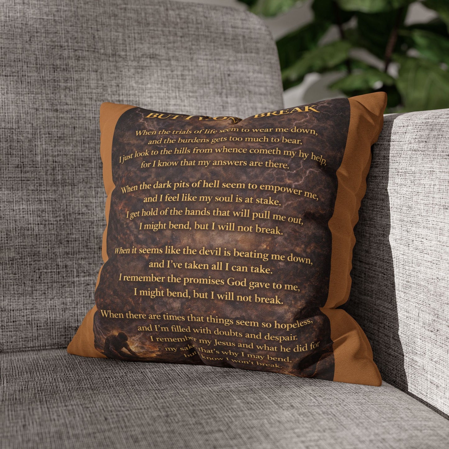 Spun Polyester Square Pillowcase - I Might Bend, But I Won't Break (Light Brown)
