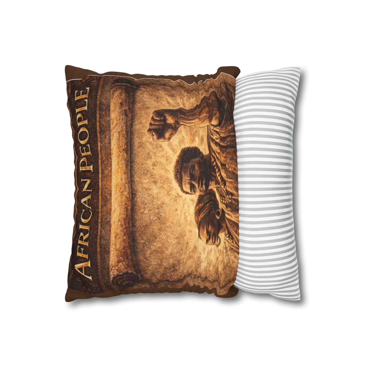 Spun Polyester Square Pillowcase - African People (Brown)