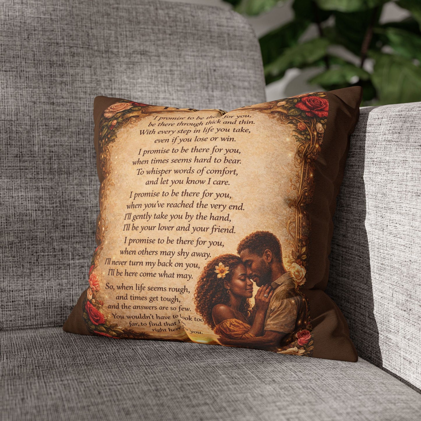 Spun Polyester Square Pillowcase - I Promise (Brown)