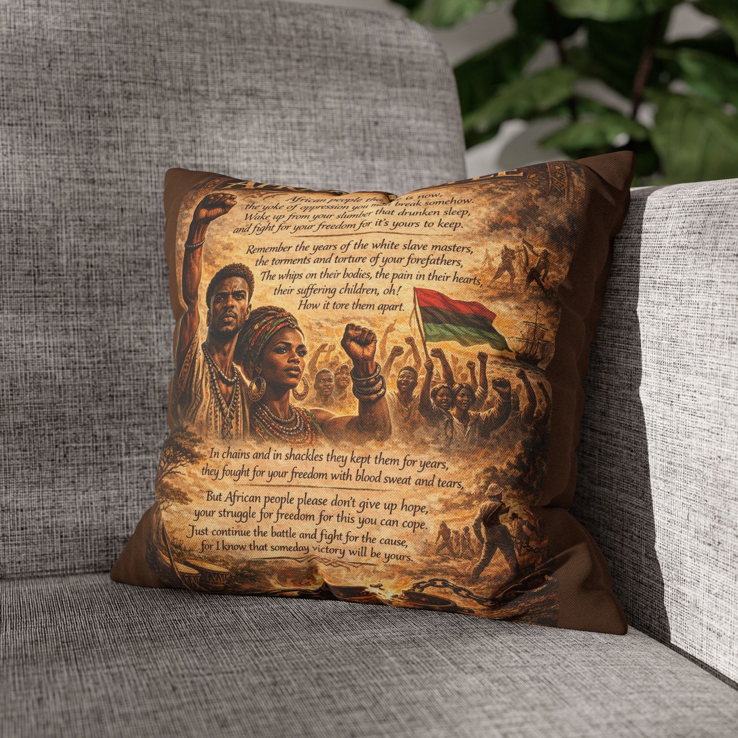 Spun Polyester Square Pillowcase - African People (Brown)