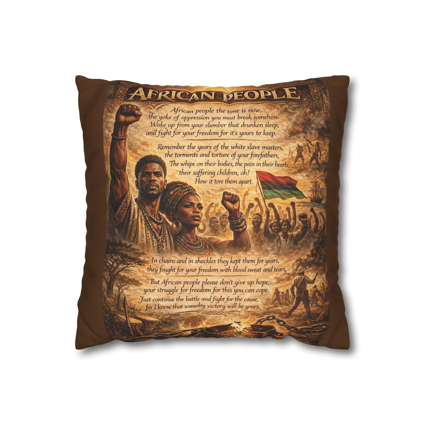 Spun Polyester Square Pillowcase - African People (Brown)