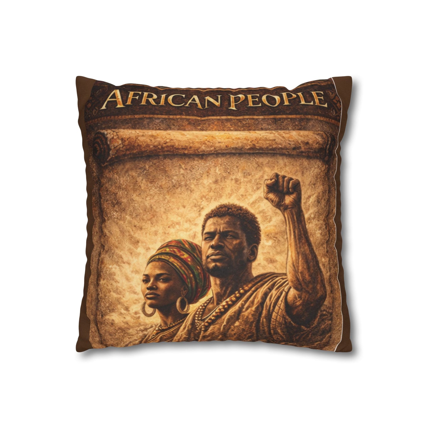 Spun Polyester Square Pillowcase - African People (Brown)