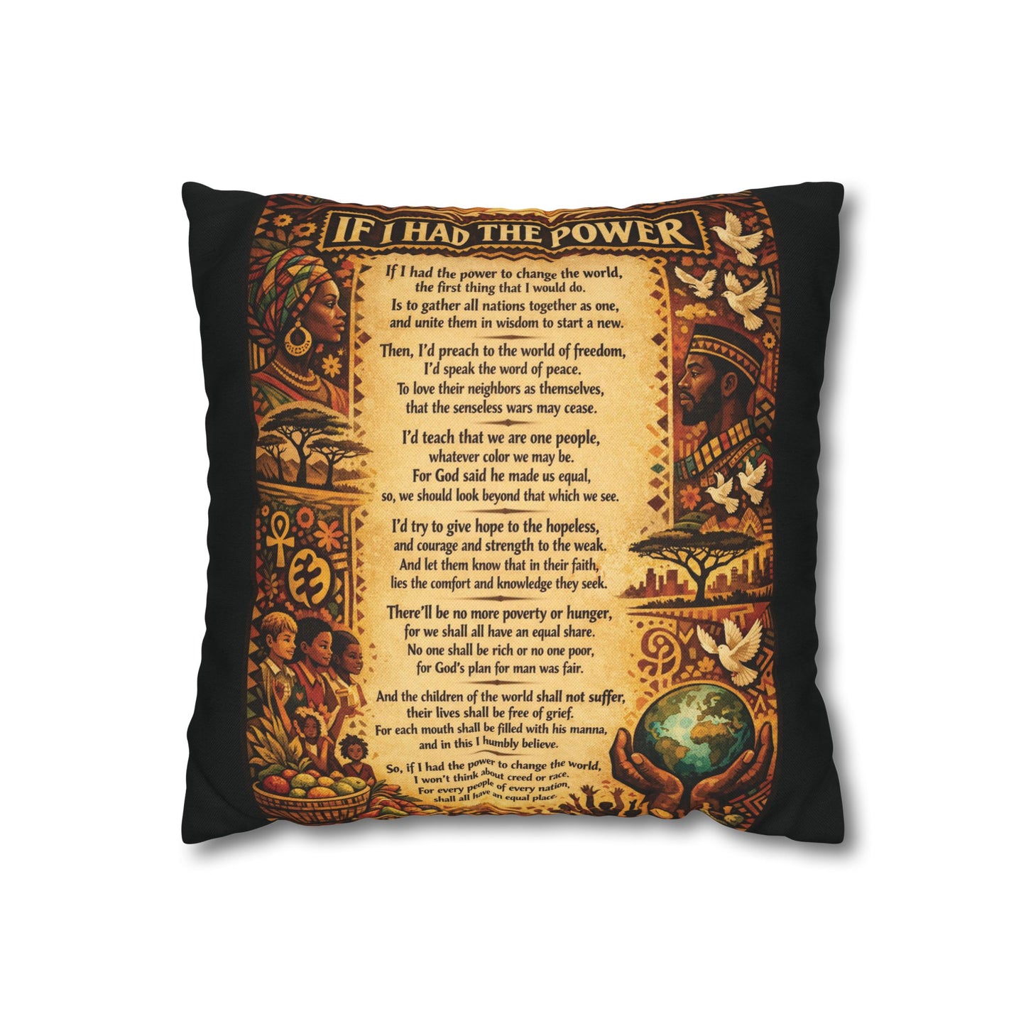 Spun Polyester Square Pillowcase - If I Had The Power (Black)