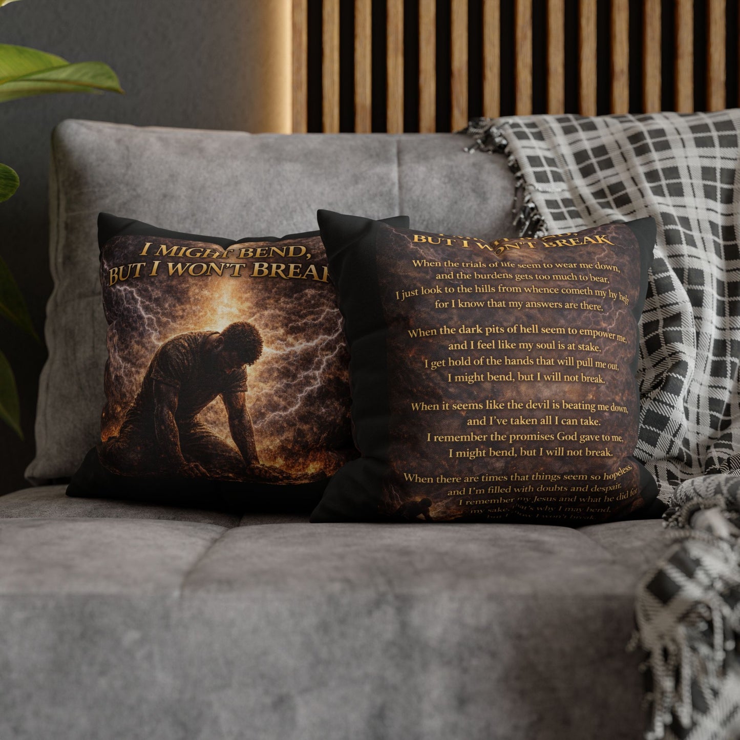 Spun Polyester Square Pillowcase - I Might Bend, But I Won't Break (Black)