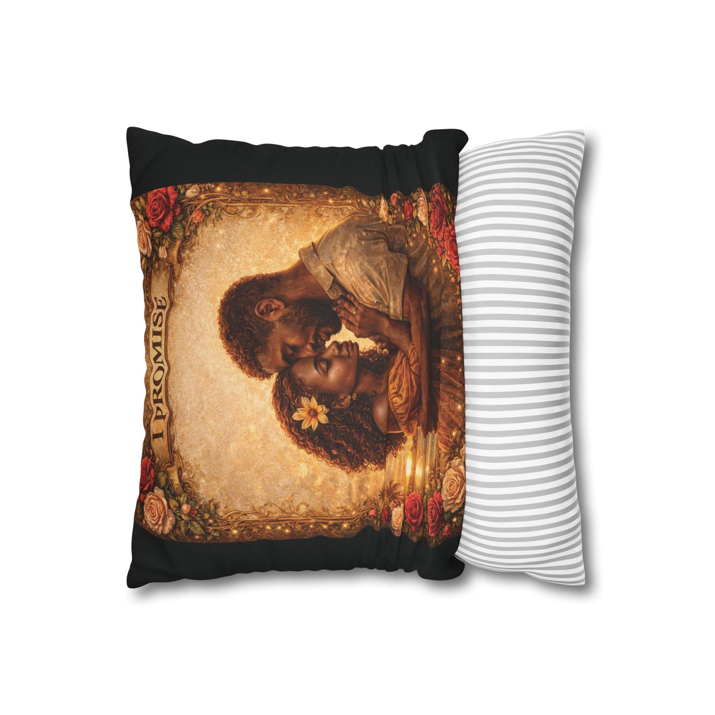 Spun Polyester Square Pillowcase - I Promise (Black)