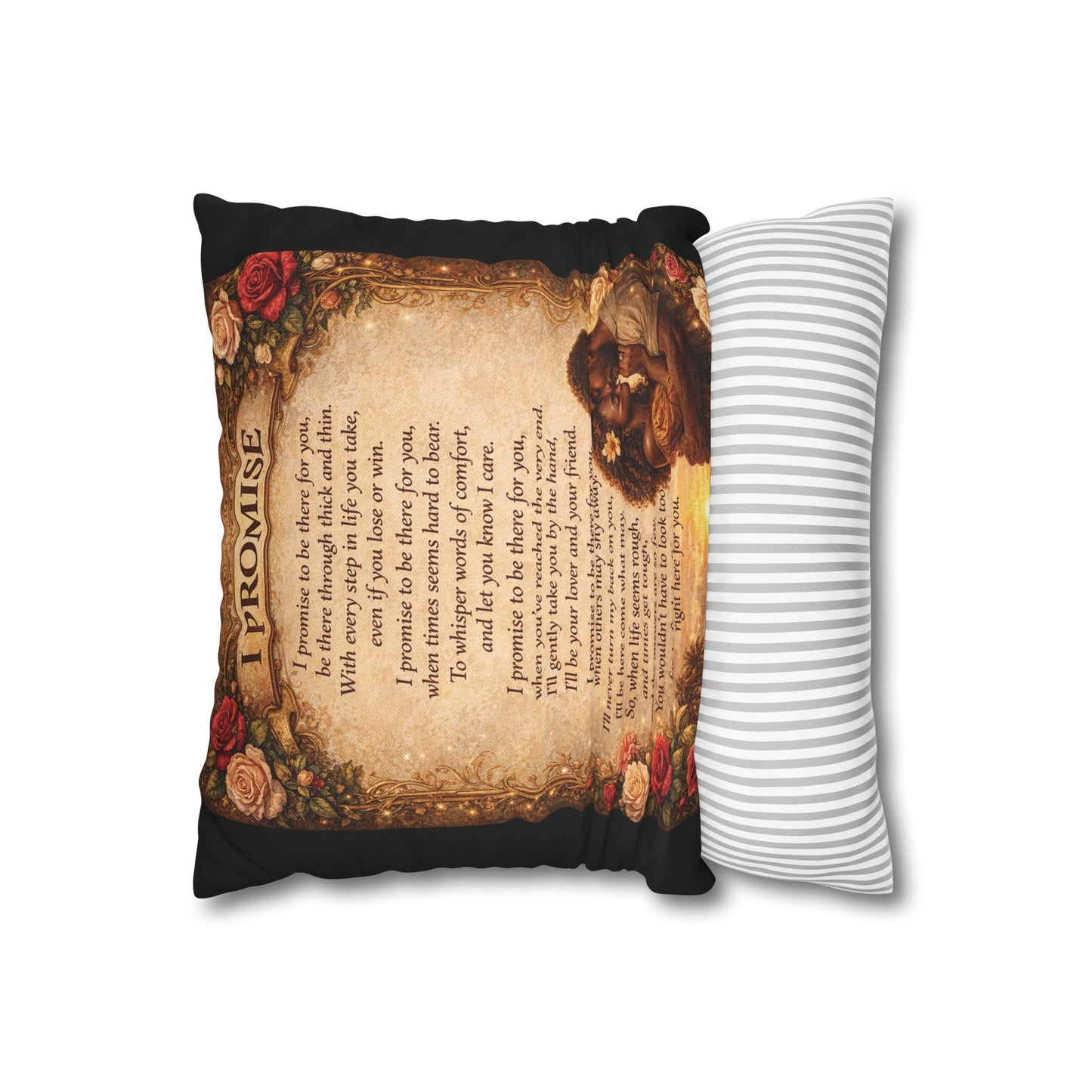 Spun Polyester Square Pillowcase - I Promise (Black)