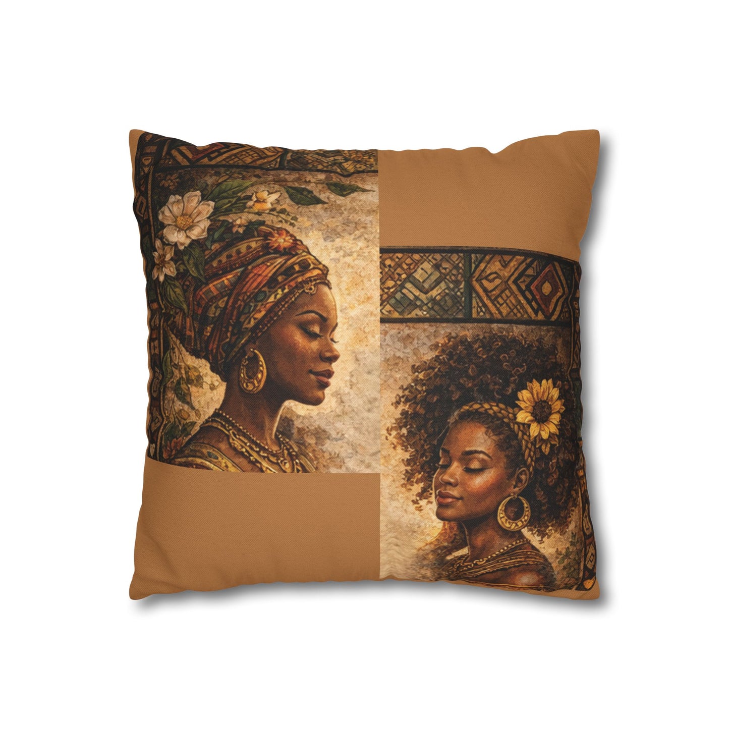 Spun Polyester Square Pillowcase - Friends (Light Brown)
