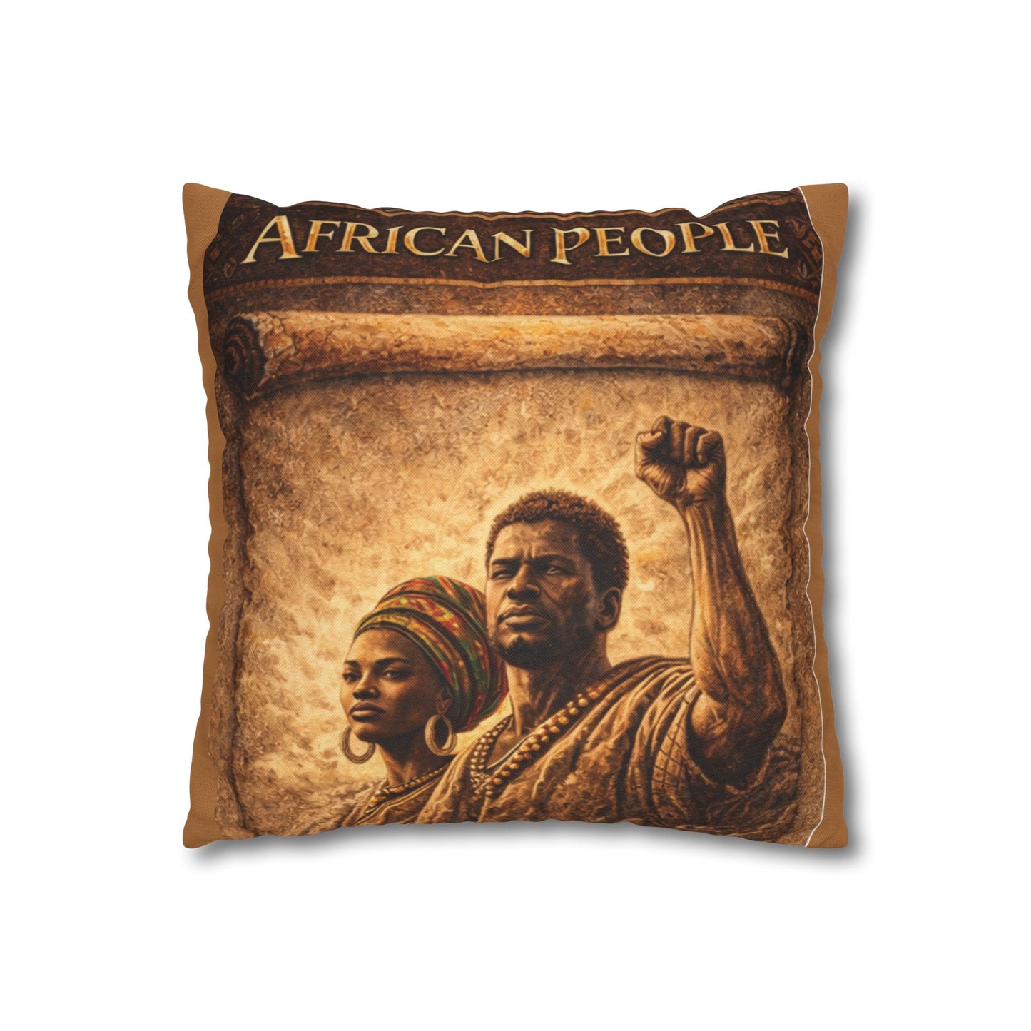 Spun Polyester Square Pillowcase - African People (Light Brown)