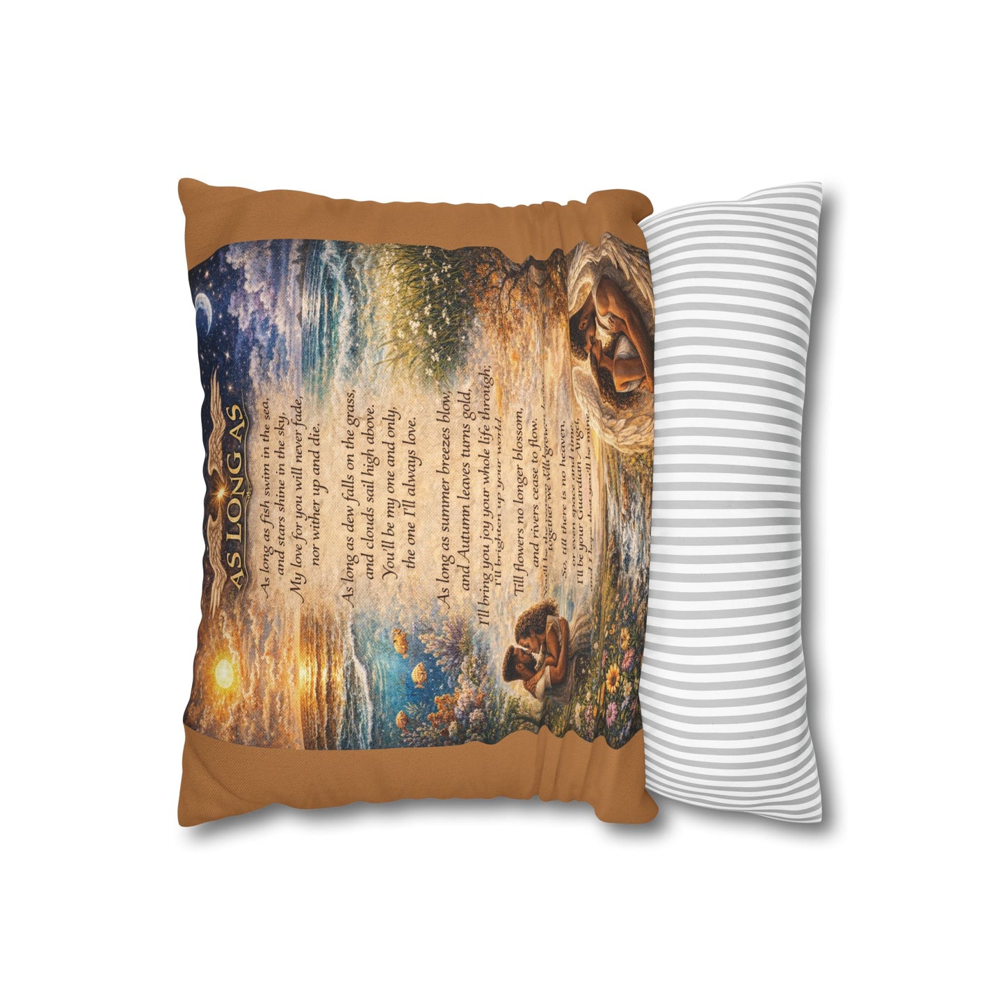 Spun Polyester Square Pillowcase - As Long As (Light Brown)