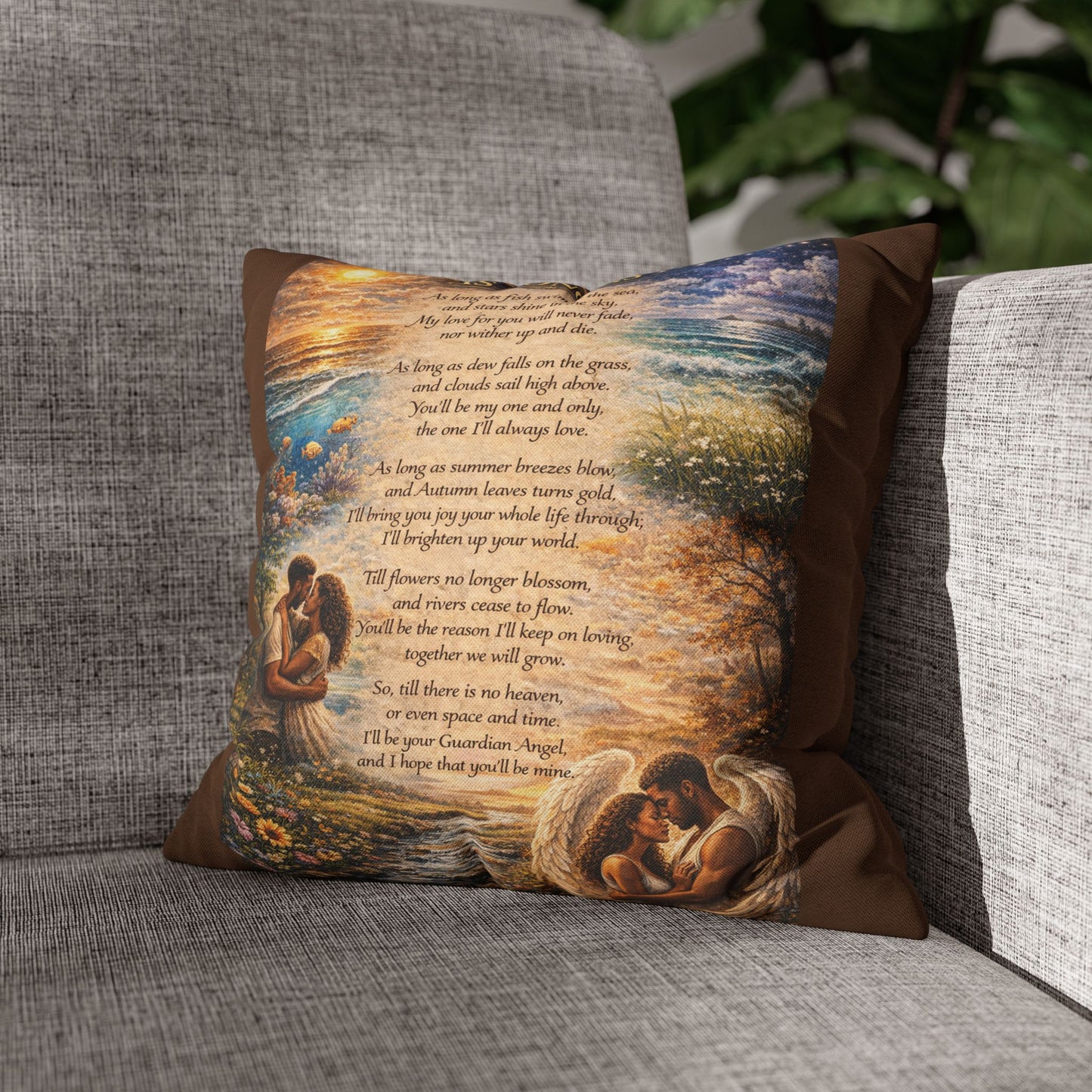 Spun Polyester Square Pillowcase - As Long As (Brown)