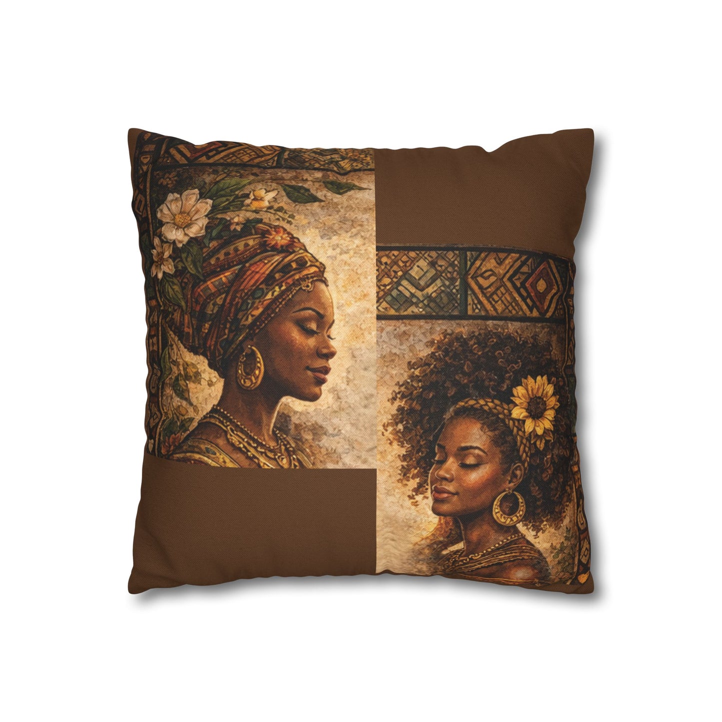 Spun Polyester Square Pillowcase - Friends (Brown)