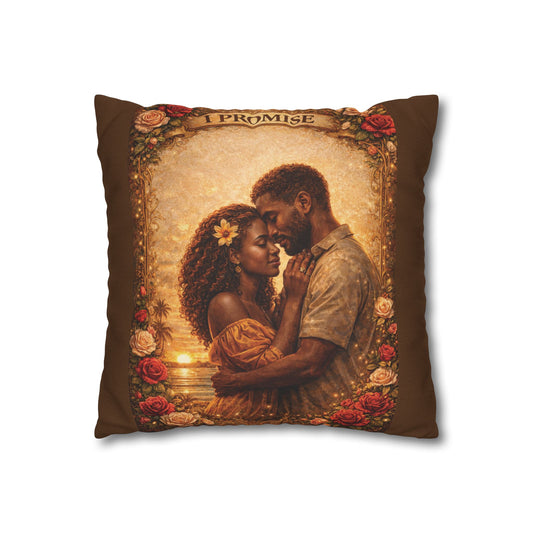 Spun Polyester Square Pillowcase - I Promise (Brown)