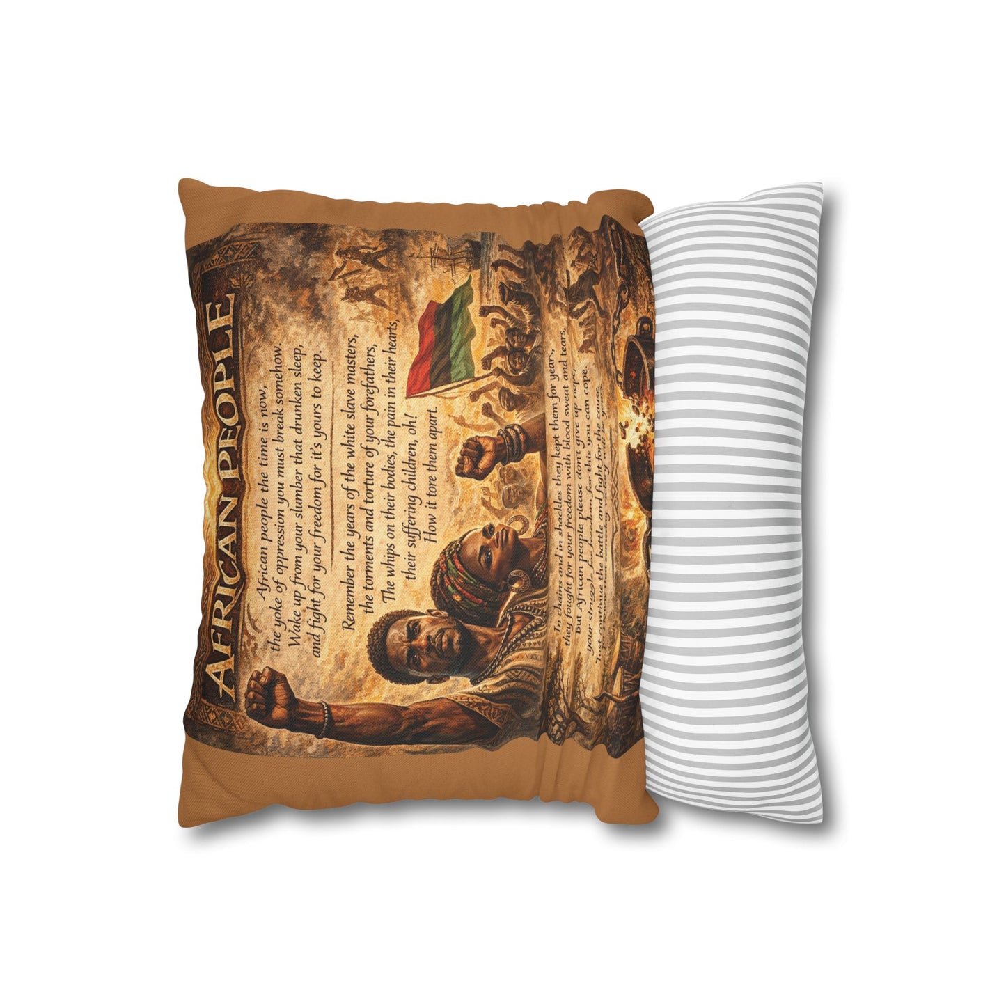 Spun Polyester Square Pillowcase - African People (Light Brown)