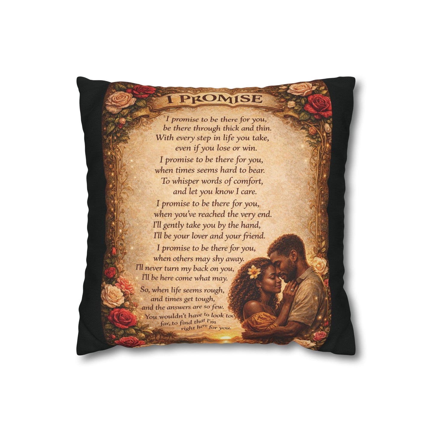 Spun Polyester Square Pillowcase - I Promise (Black)