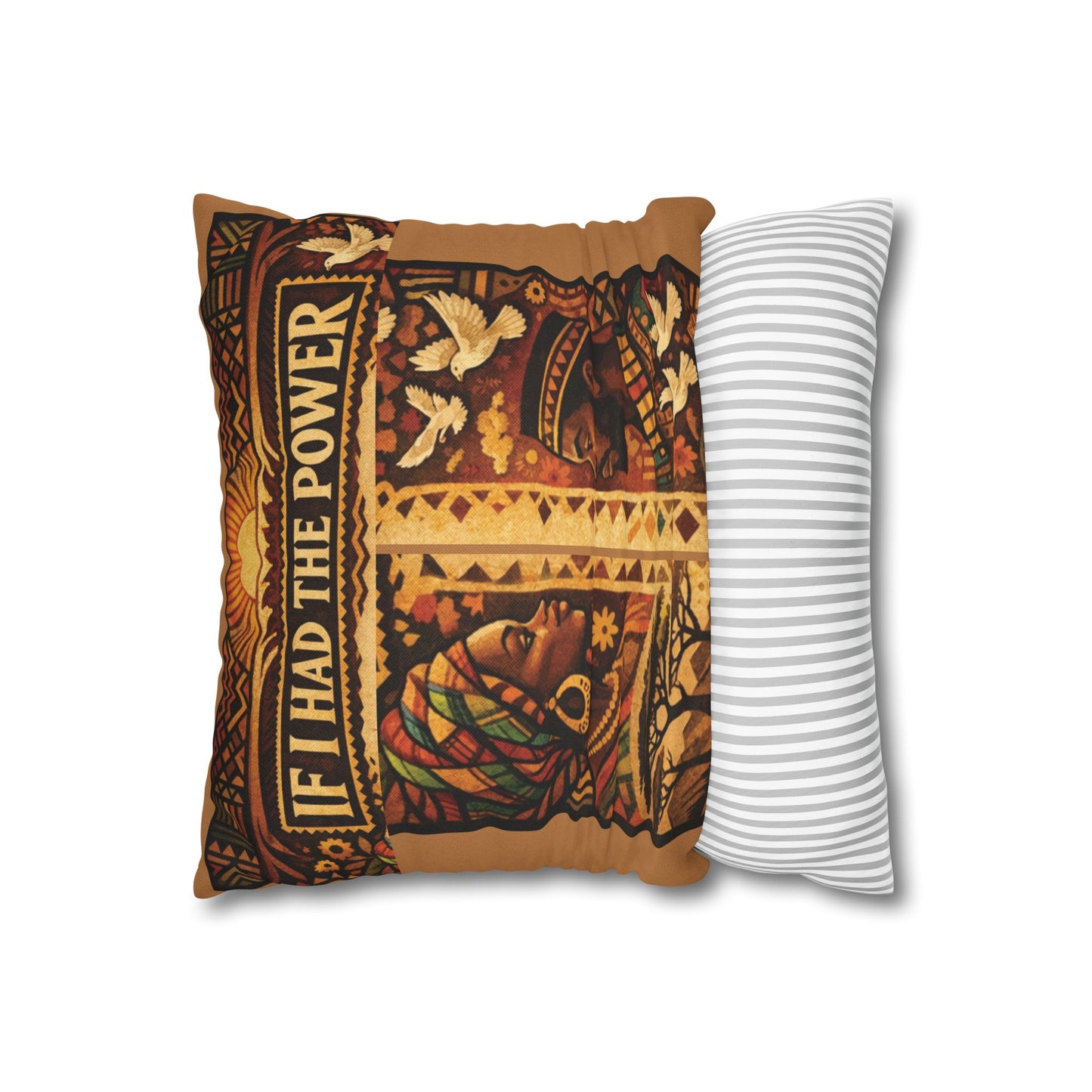 Spun Polyester Square Pillowcase - If I Had The Power (Light Brown)
