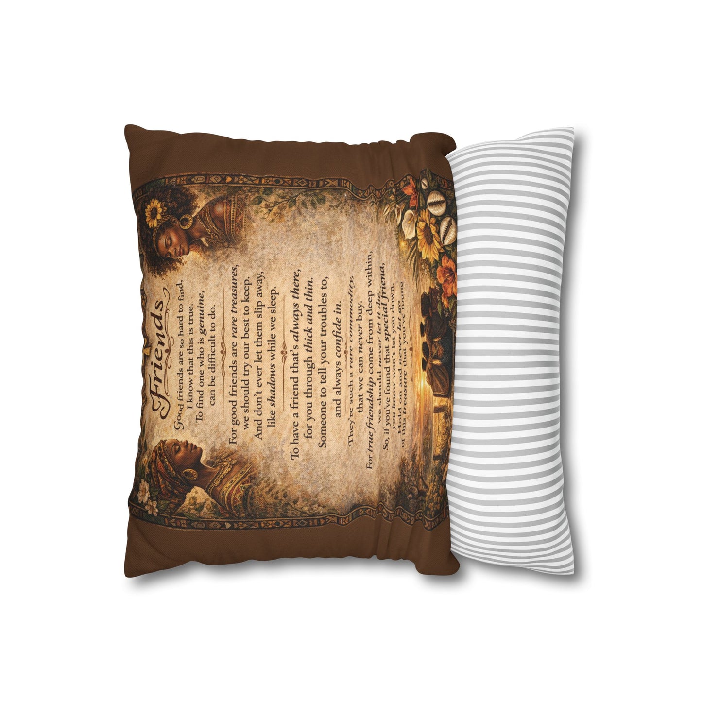 Spun Polyester Square Pillowcase - Friends (Brown)