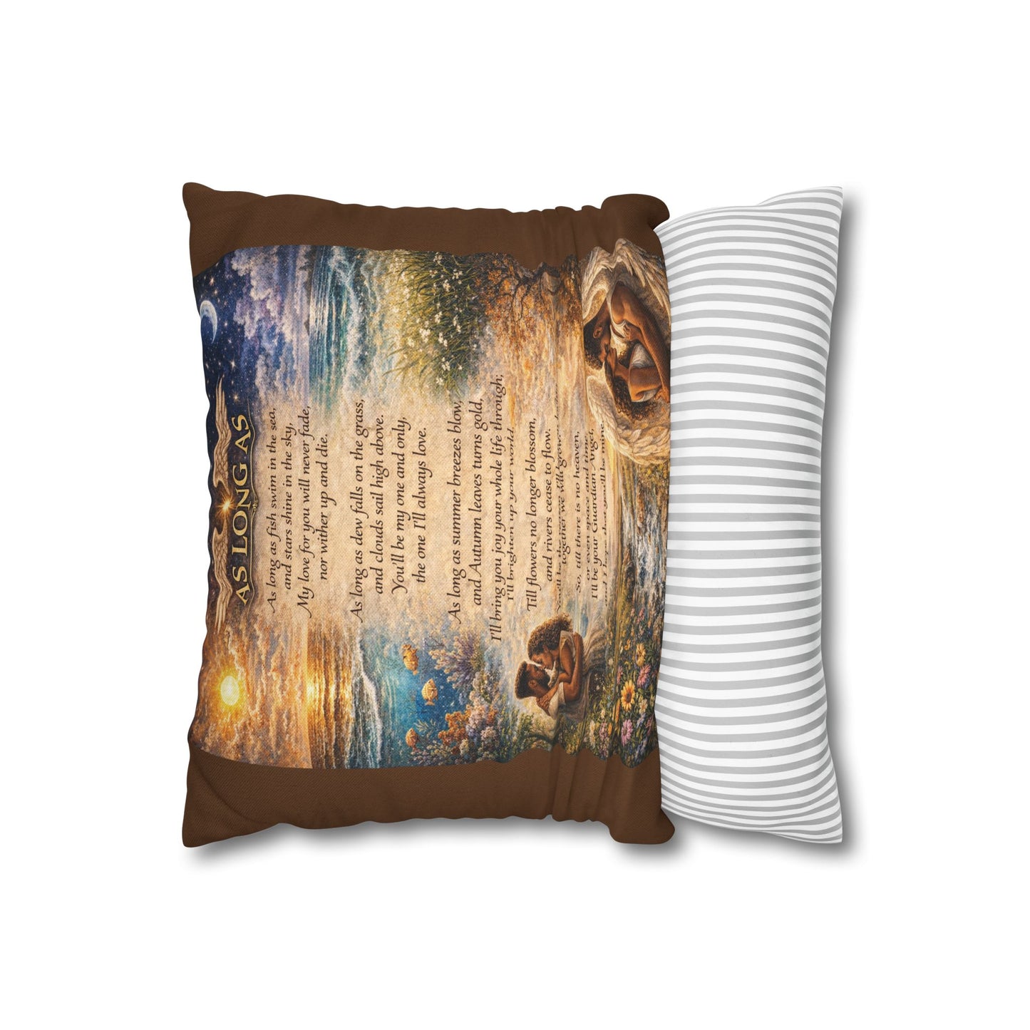 Spun Polyester Square Pillowcase - As Long As (Brown)