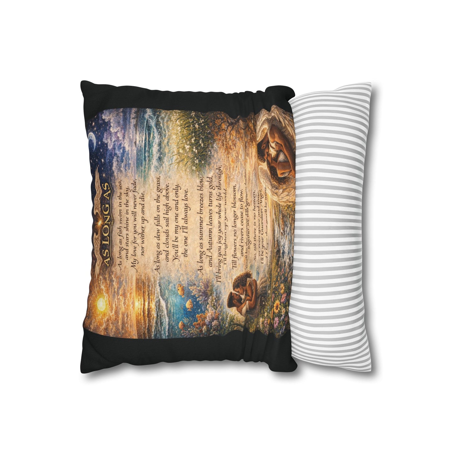 Spun Polyester Square Pillowcase - As Long As (Black)