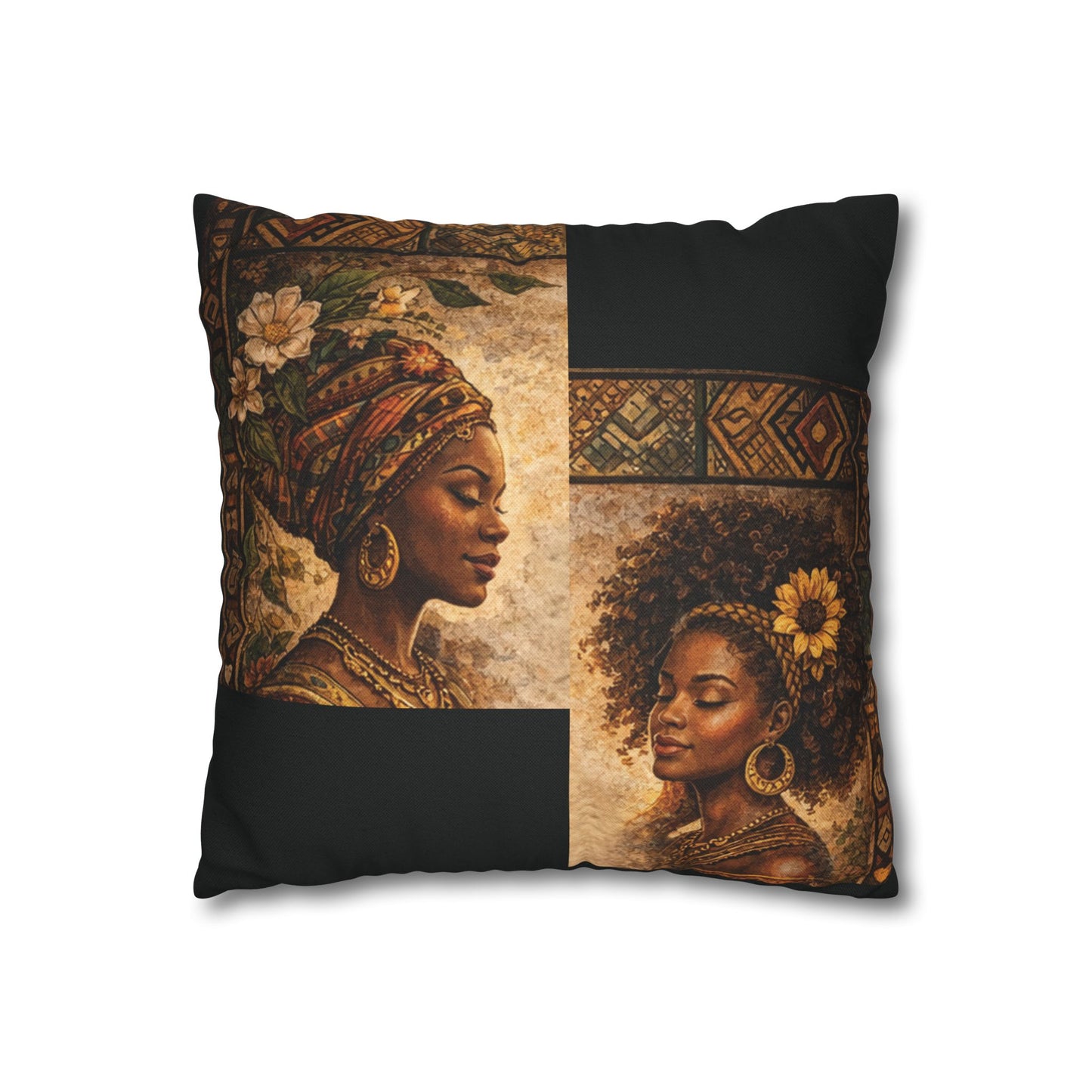 Spun Polyester Square Pillowcase - Friends (Black)