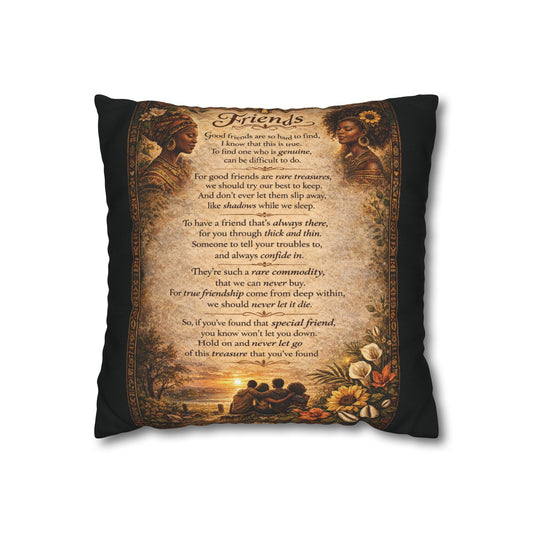Spun Polyester Square Pillowcase - Friends (Black)