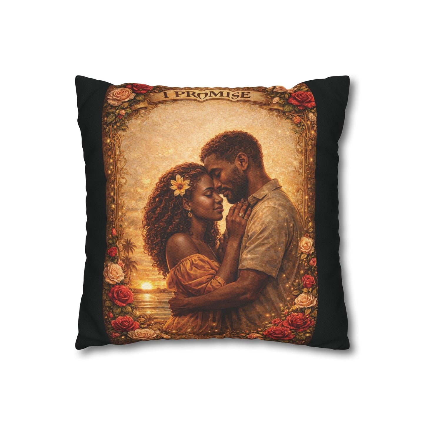 Spun Polyester Square Pillowcase - I Promise (Black)