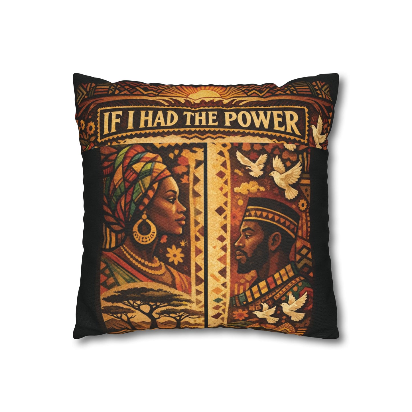Spun Polyester Square Pillowcase - If I Had The Power (Black)