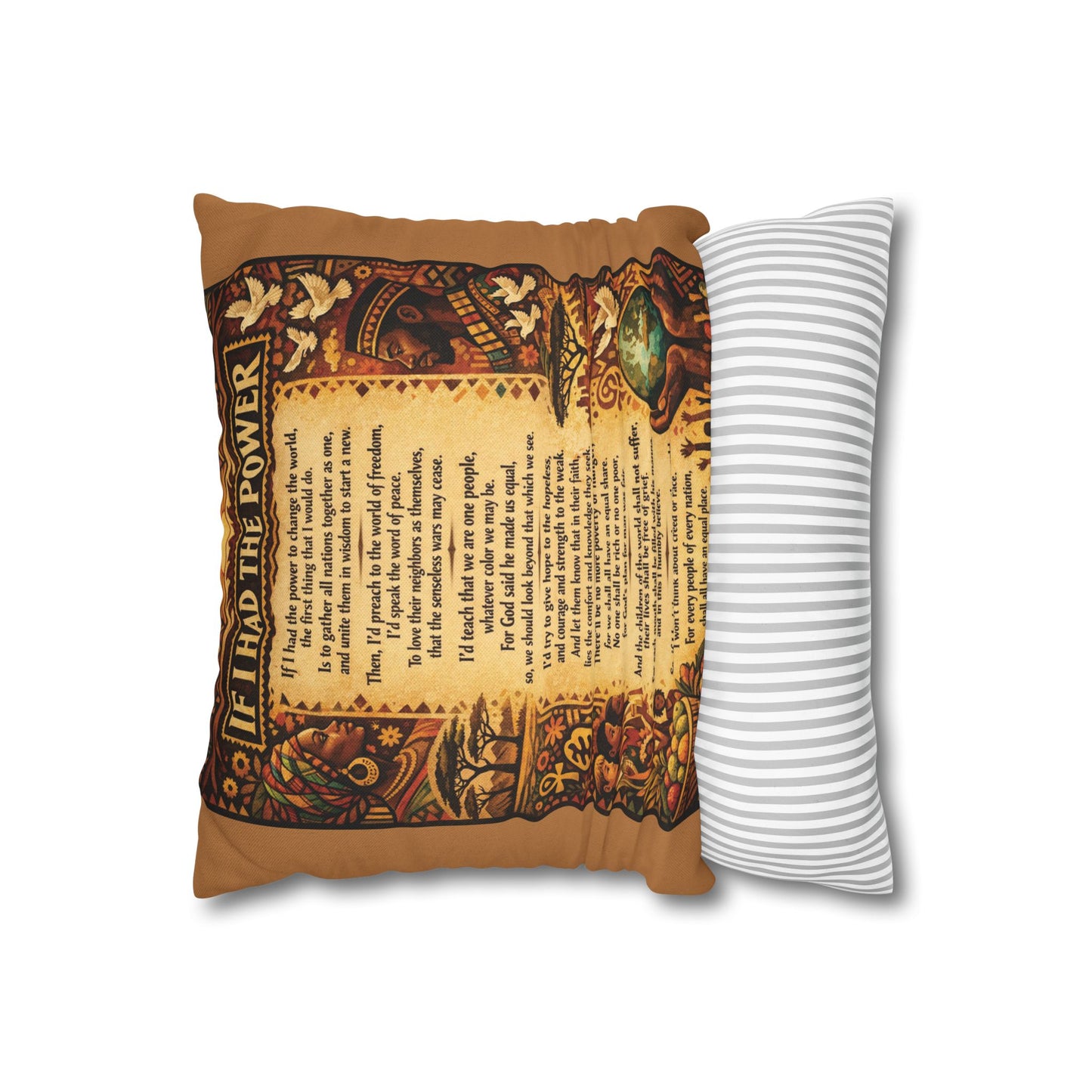 Spun Polyester Square Pillowcase - If I Had The Power (Light Brown)