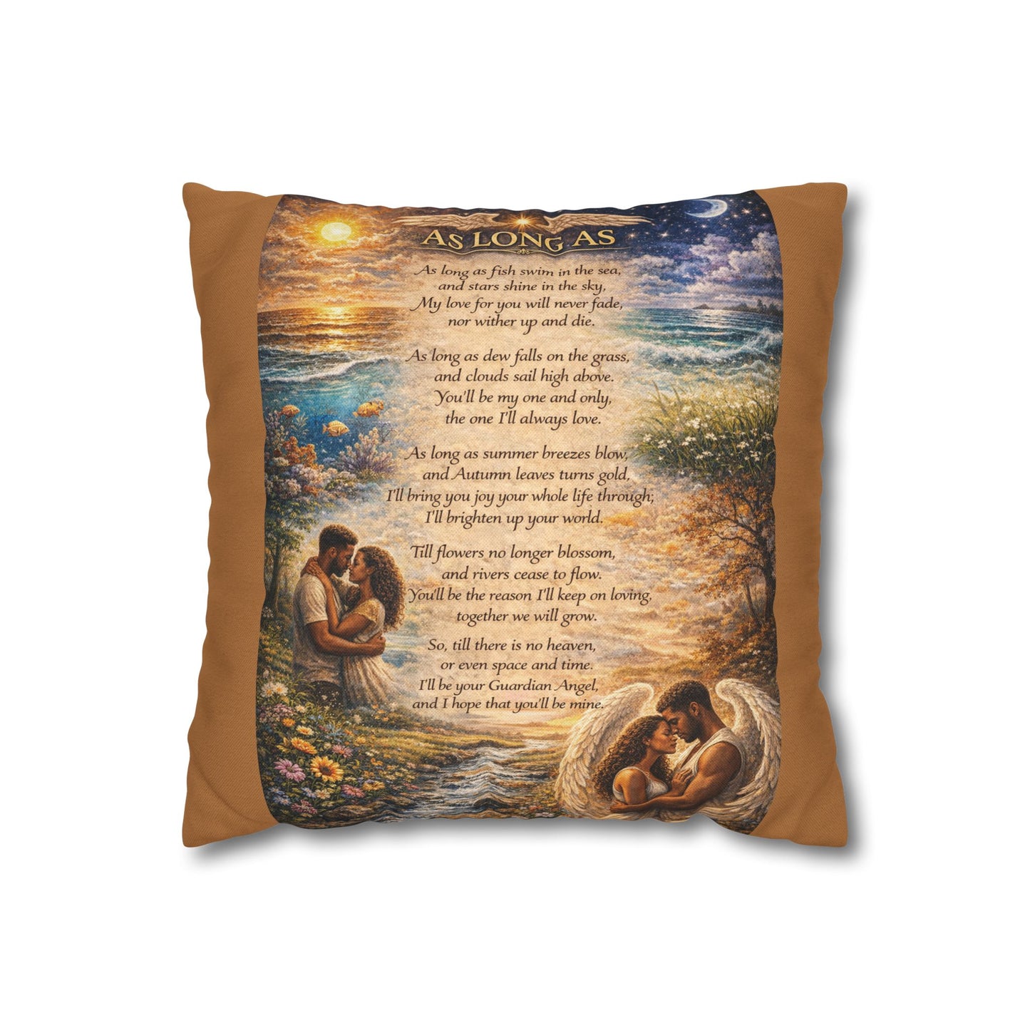 Spun Polyester Square Pillowcase - As Long As (Light Brown)