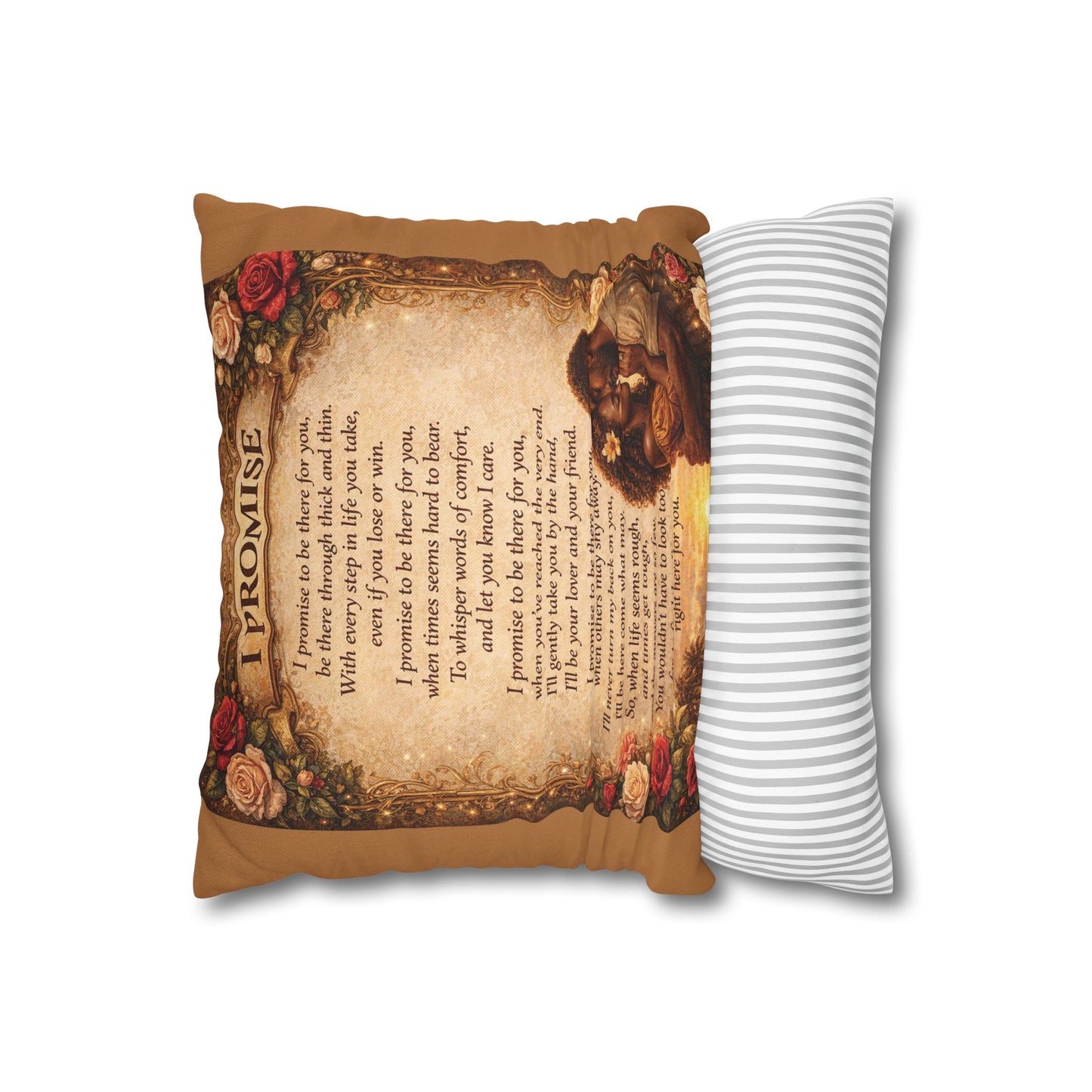 Spun Polyester Square Pillowcase - I Promise (Light Brown)