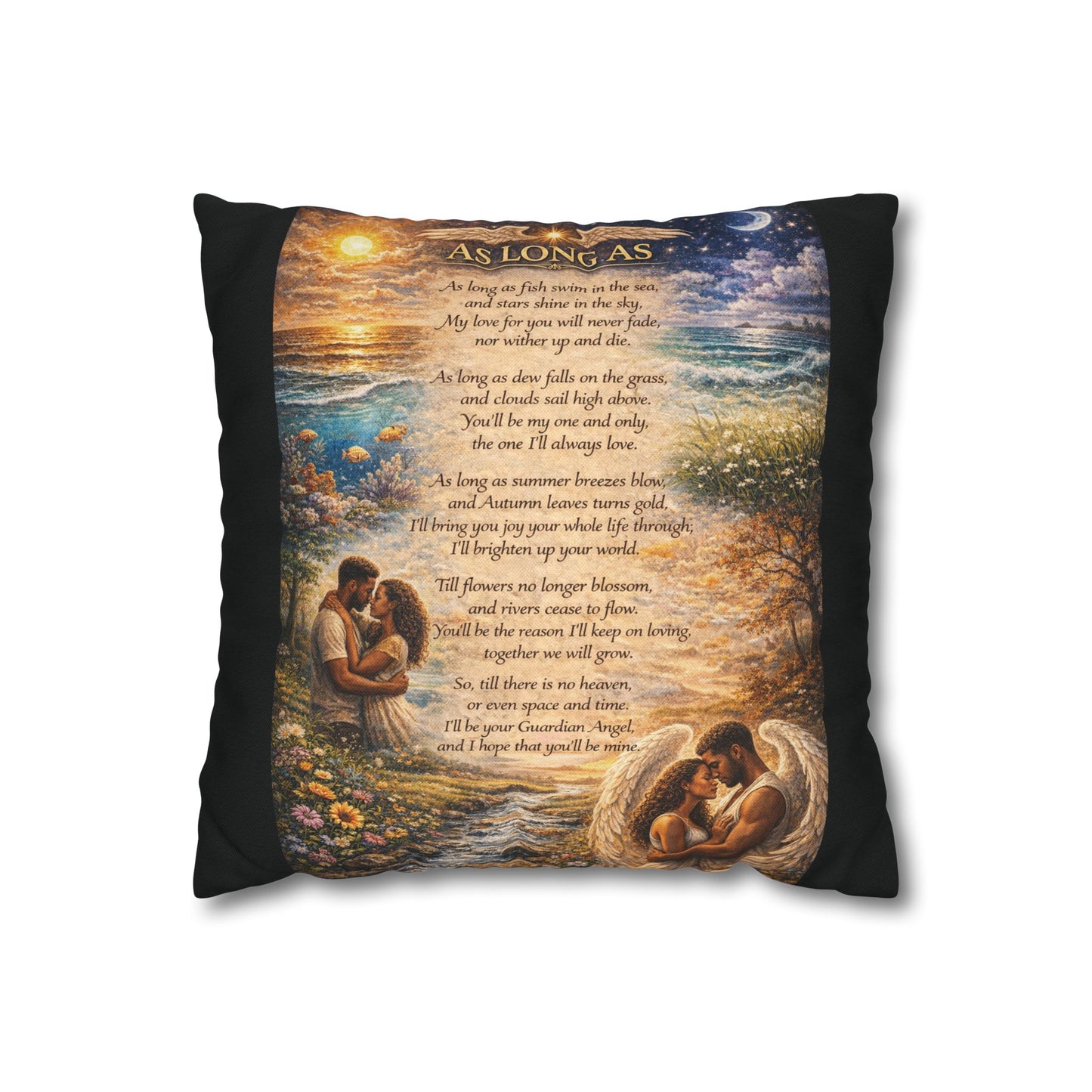 Spun Polyester Square Pillowcase - As Long As (Black)
