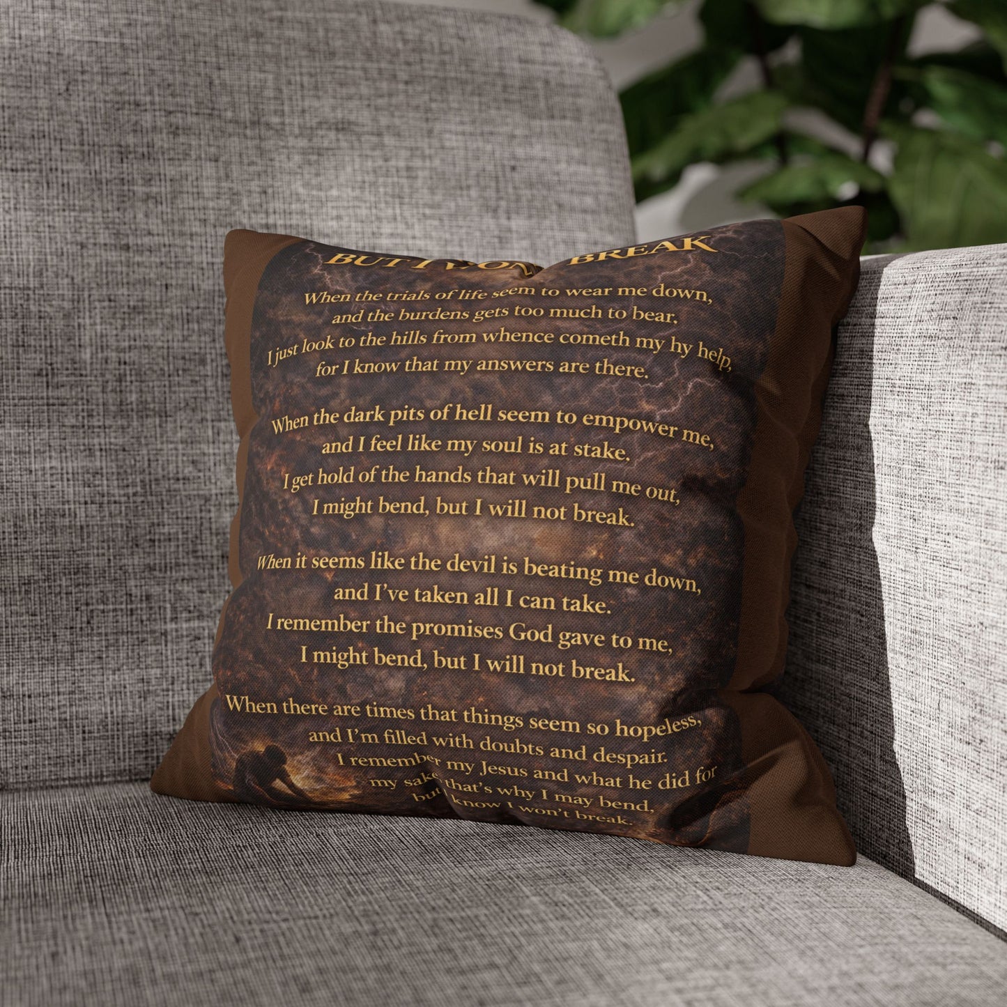 Spun Polyester Square Pillowcase - I Might Bend, But I Won't Break (Brown)