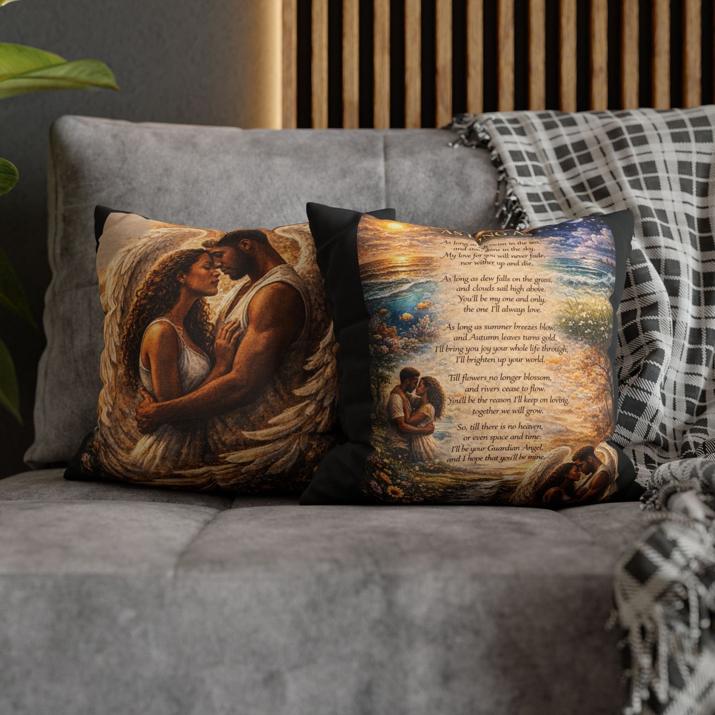 Spun Polyester Square Pillowcase - As Long As (Black)