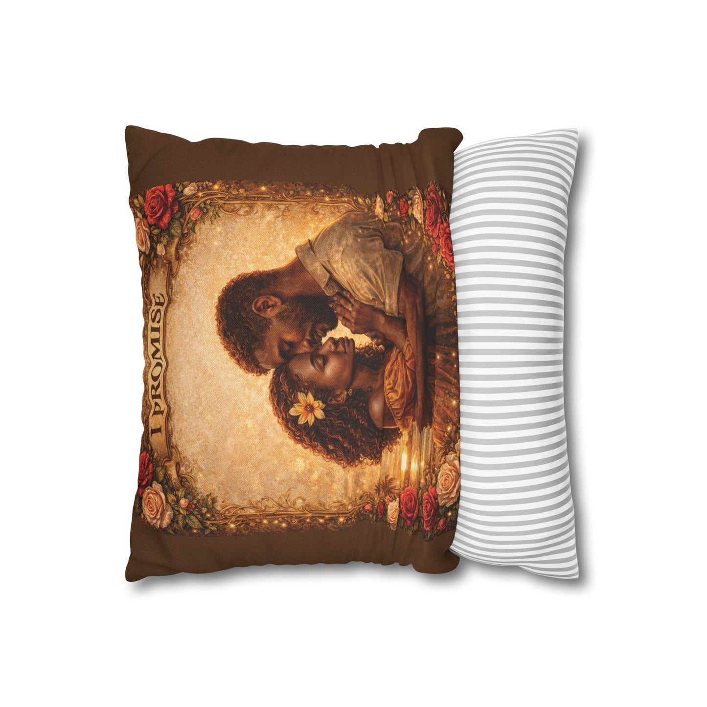 Spun Polyester Square Pillowcase - I Promise (Brown)