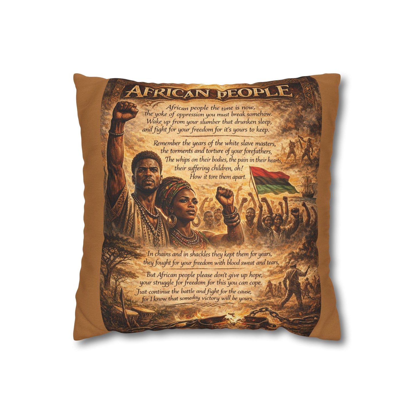 Spun Polyester Square Pillowcase - African People (Light Brown)